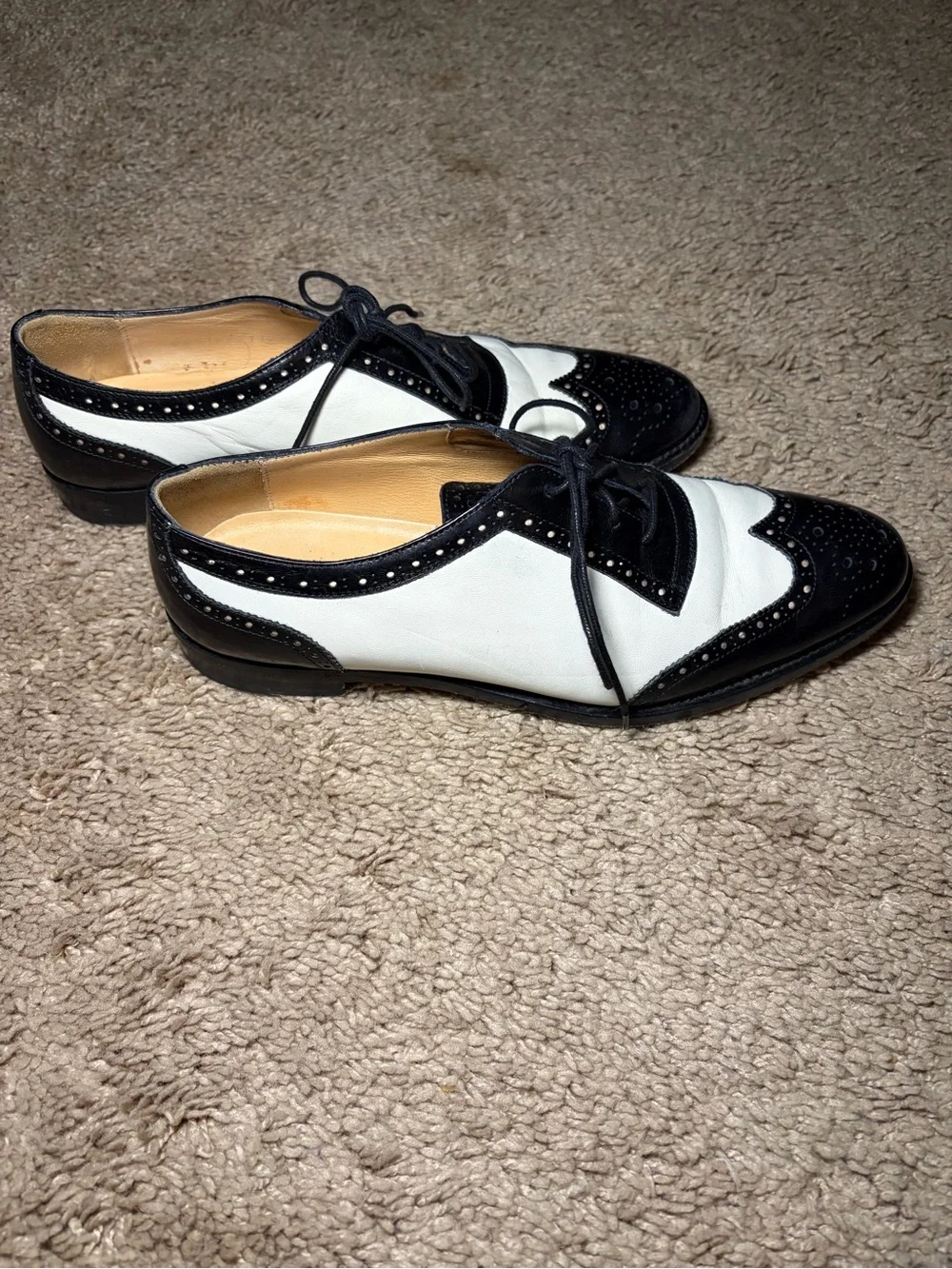 Ralph Lauren Purple Label Black and White Two-Tone Wingtip Oxfords